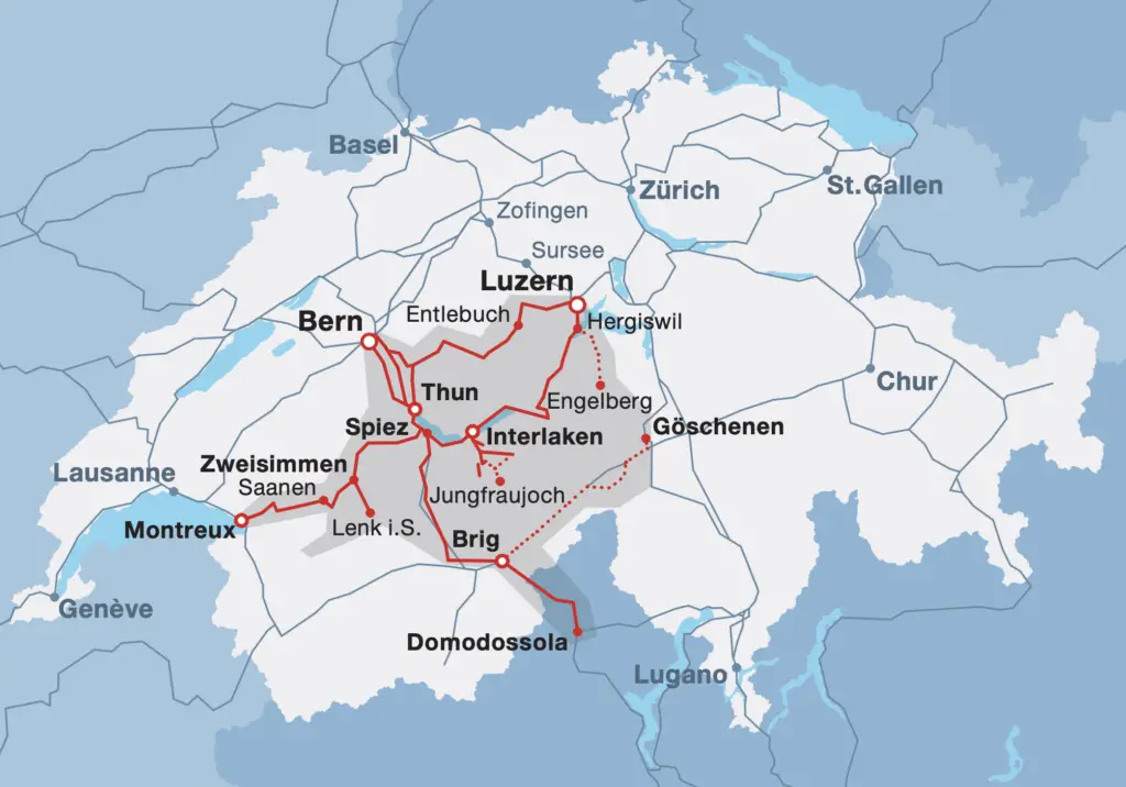 Berner Oberland Pass area of validity for 2025 Swiss rail pass